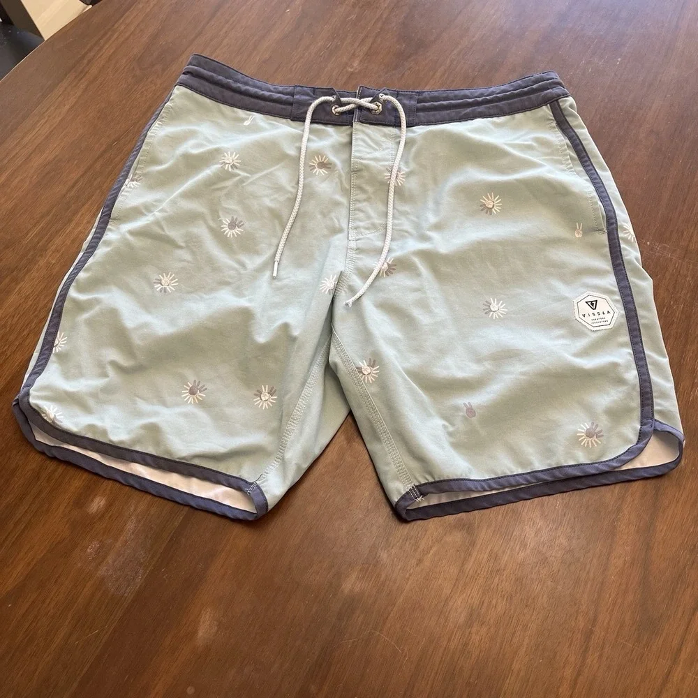 Vissla Board Shorts Mens 33 Seafoam Green Upcycle Coconut Drawstring Swim Trunks